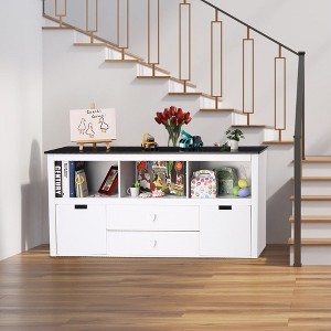 Whizmax Kids Toy Storage Organizer--Toy Storage Cabinet with Bookshelf-Movable Drawers & Blackboard Top,White - 1 of 4