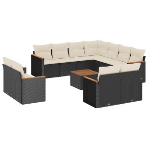 vidaXL 12 Piece Patio Sofa Set with Cushions Beige Poly Rattan - Black and Cream With Table - 1 of 4