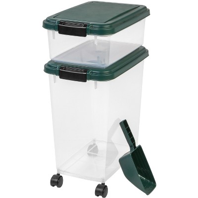 IRIS USA 30lbs+11lbs Airtight Pet Food Storage Container Combo with Scoop and Casters, up to 41lbs