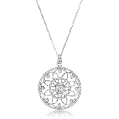 ShineHigh Floral Cut Champagne Cubic Zirconia Pendant Necklace – Rhodium-Plated Silvertone Chain with Sparkling Accents