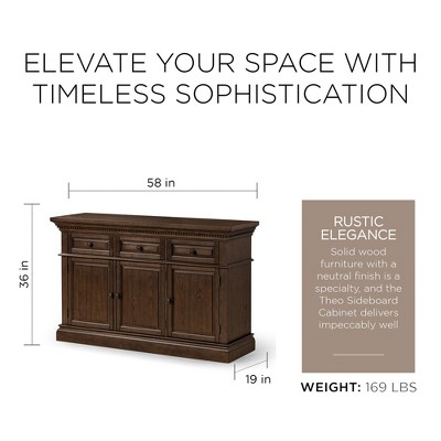 Theo Antiqued Brown Wooden Sideboard with Raised Panel Doors