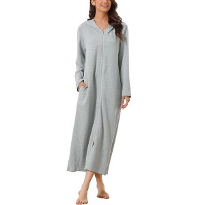 cheibear Women's Zip Up Sweatshirt Robe Hooded Long House Coat Bathrobe Fall Winter - 1 of 4