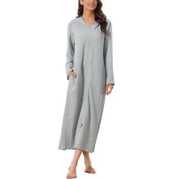 cheibear Women's Zip Front Hooded House Dress Nightshirt Housecoat Hoodie Long Bathrobe