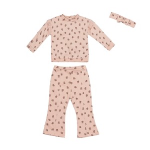 Nicole Miller Baby Girls 3 Piece Fleece & Pants Set, Rose Dust - 1 of 4