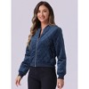 INSPIRE CHIC Women's Zip Up Long Sleeve Velvet Surface Diamond Quilted Bomber Jackets - 3 of 4