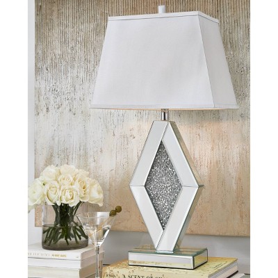Prunella 30" Silver Mirrored Glass Table Lamp with Crystal Beads