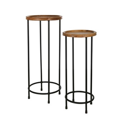 Set of 2 Wood/Metal Plant Stands - Black - Sagebrook Home