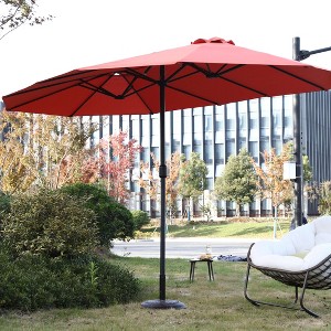 Gulches 14.8 Ft Double Sided Outdoor Umbrella Rectangular Large with Crank ( Orange ) - 1 of 4