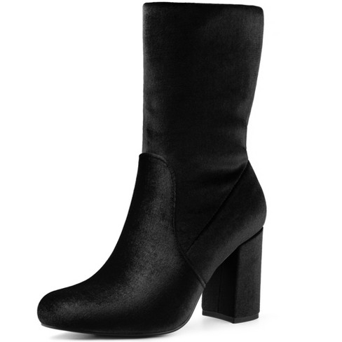 Allegra K Women's Round Toe Block Heels Foldable Mid Calf Boots Black 9.5