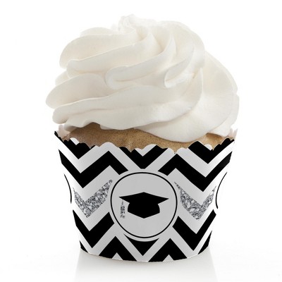 Big Dot of Happiness Silver Tassel Worth The Hassle - Graduation Party Decorations - Party Cupcake Wrappers - Set of 12