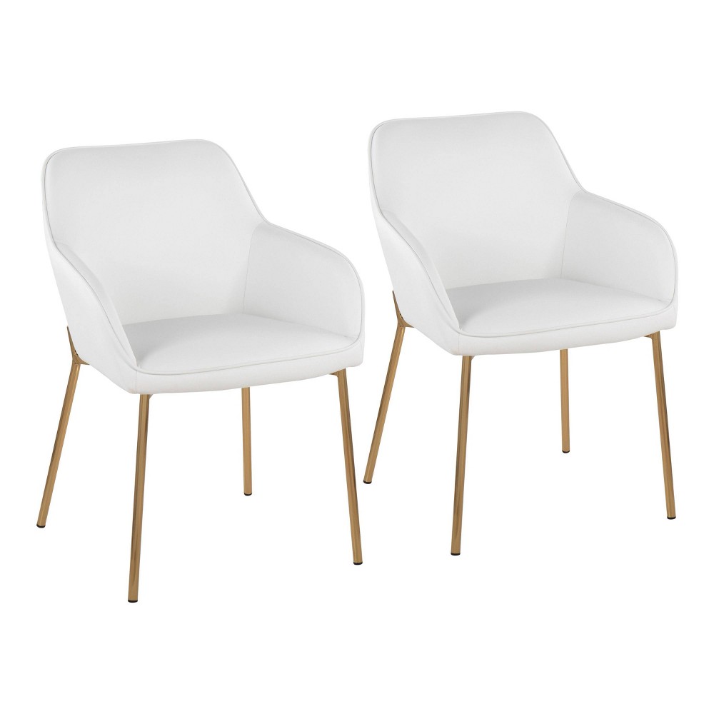 Photos - Dining Table Set of 2 Daniella PU Leather/Steel Dining Chairs Gold/White - LumiSource: