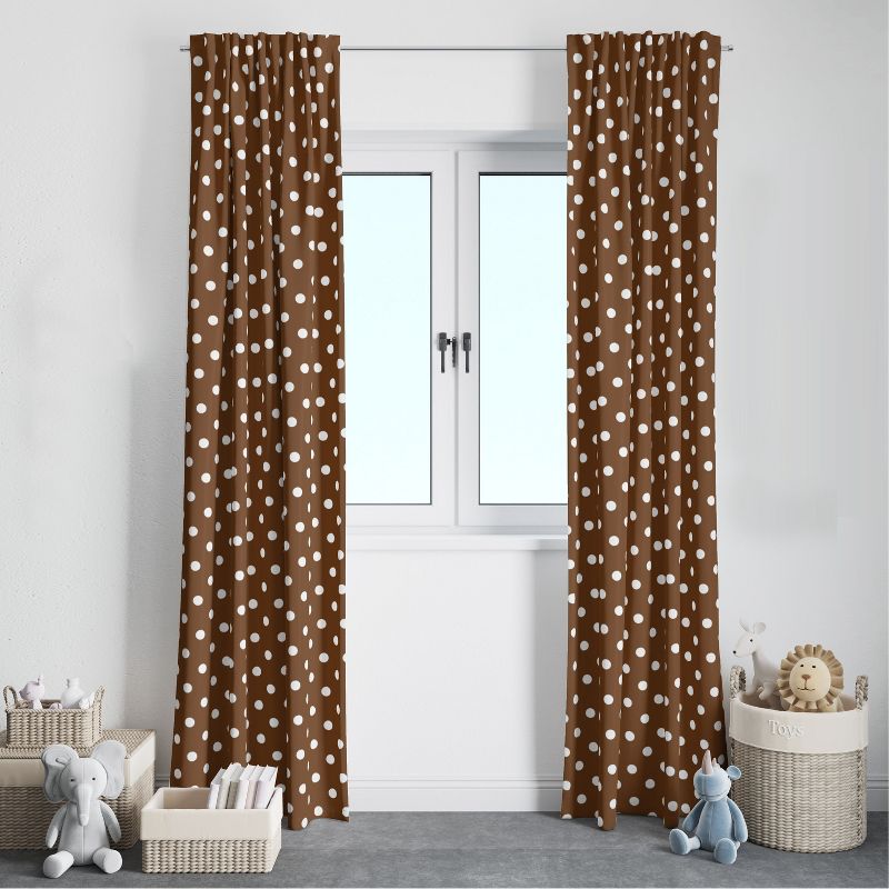 Bacati - Dots Chocolate Cotton Printed Single Window Curtain Panel, 3 of 5