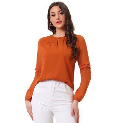 INSPIRE CHIC Women's Chiffon Semi Sheer Keyhole Neck Elegant Work Blouse