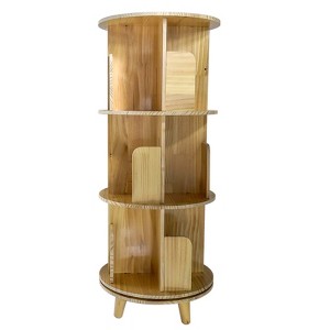 Slickblue 360° Rotating Pine Wood Bookshelf, Round 1/3/4 Tier Freestanding Shelf for Books, Toys, and Decor - 1 of 4