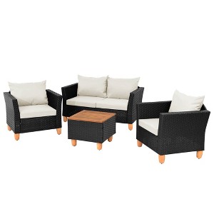 Costway 4 PCS Wicker Patio Furniture Set with Removable Cushions Storage Coffee Table White/Navy/Gray - 1 of 1