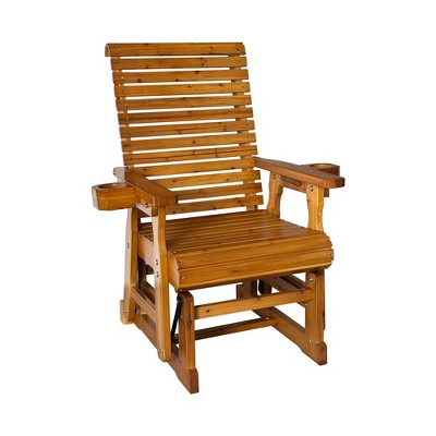 Fortune Candy Wooden Patio Glider for One Person Wide Slat Back / Bridge Back