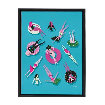 Kate and Laurel Sylvie Swimming Ladies Magenta and Blue Framed Canvas by Cat Coquillette, 18x24, Black