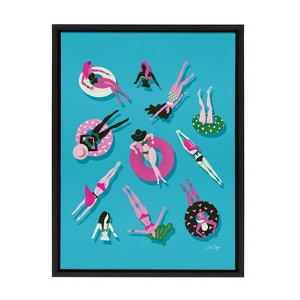 Kate and Laurel Sylvie Swimming Ladies Magenta and Blue Framed Canvas by Cat Coquillette, 18x24, Black - 1 of 4