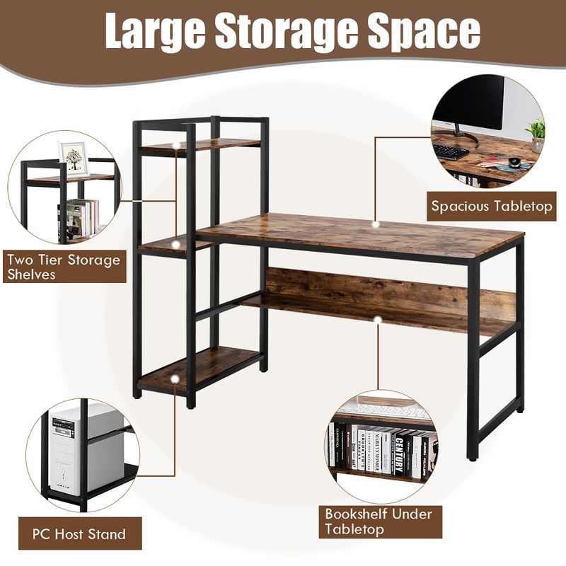 Costway Multi-Functional Computer Desk with 4-tier Storage shelves, 4 of 13