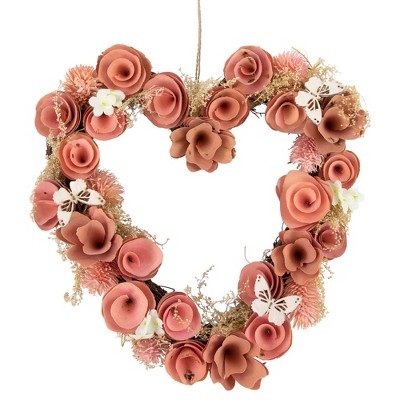 16 Inch Valentine Heart Wreaths for Front Door,Berry Rose Heart