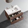 FAMYYT 30 in. Single Sink Floating Walnut Bath Vanity with White Ceramic Top, 2 Soft Drawers - 2 of 4