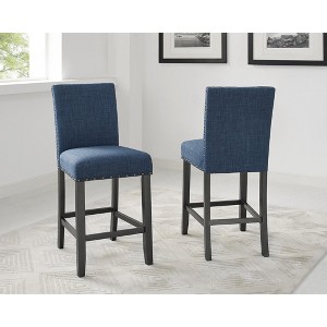 Roundhill Furniture Biony Fabric Counter Height Stools with Nailhead Trim, Blue, Set of 2 - 1 of 4