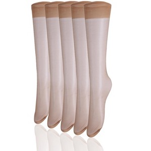 Allegra K Women's Silky Semi-Sheer Reinforced Toe Calf Socks 10 Pairs - 1 of 4