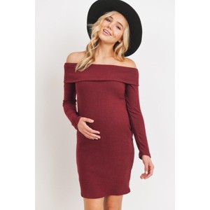 Hello Miz Women's Ribbed Off Shoulder Long Sleeve Bodycon Maternity Dress - 1 of 4