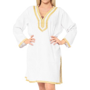 HAPPY BAY Women's Summer Bathing Suit Cover-up Vacation Beachwear Mini Swim Suit Loose Beach Dress Short for Women X-Large-XX-Large White Solid - 1 of 4