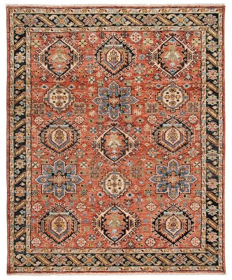 Samarkand Blue and Rust Hand-Knotted Wool 6' x 9' Area Rug
