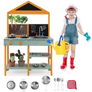 Costway Kids Kitchen Playset Outdoor Mud Kitchen with Root Viewer Planter Removable Sink - 1 of 4