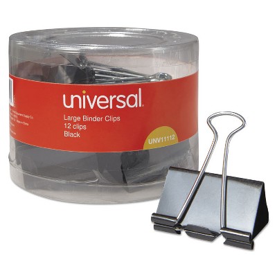 UNIVERSAL Large Binder Clips 1" Capacity 2" Wide Black 12/Pack 11112