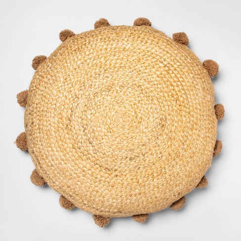Oversized Round Jute Braided Pillow With Poms Neutral Opalhouse