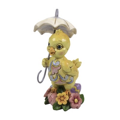 Jim Shore 4.25" Easter Chick With Umbrella Mini Flowers  -  Decorative Figurines