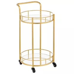 mDesign Metal Rolling Food and Beverage Bar Cart with Glass Shelves