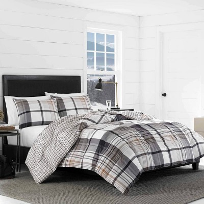 King Black Plaid Microfiber Reversible Comforter Set