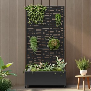 1 Piece Wide Edge Wrought Iron Black Outdoor Planting Box with Climbing Frame - 1 of 4