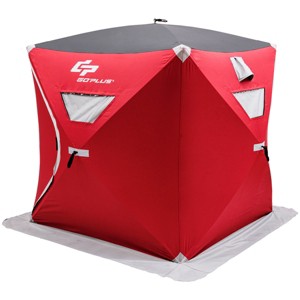 Costway Portable Pop-up 4-person Ice Shelter Fishing Tent Shanty w/ Bag Ice Anchors Red - 1 of 4