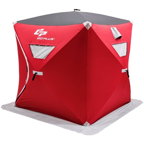 Costway Portable Pop-up 4-person Ice Shelter Fishing Tent Shanty W/ Bag Ice  Anchors Red : Target