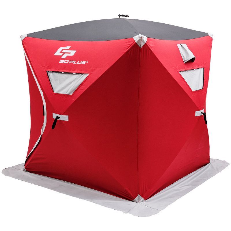 Costway Portable Pop-up 4-person Ice Shelter Fishing Tent Shanty w/ Bag Ice Anchors Red, 1 of 10