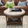 VYNXARIA Large Round Waterproof Ottoman Coffee Table: 2-Tier Button-Tufted Design with Wooden Shelf Storage£¬Beige+White - 2 of 4