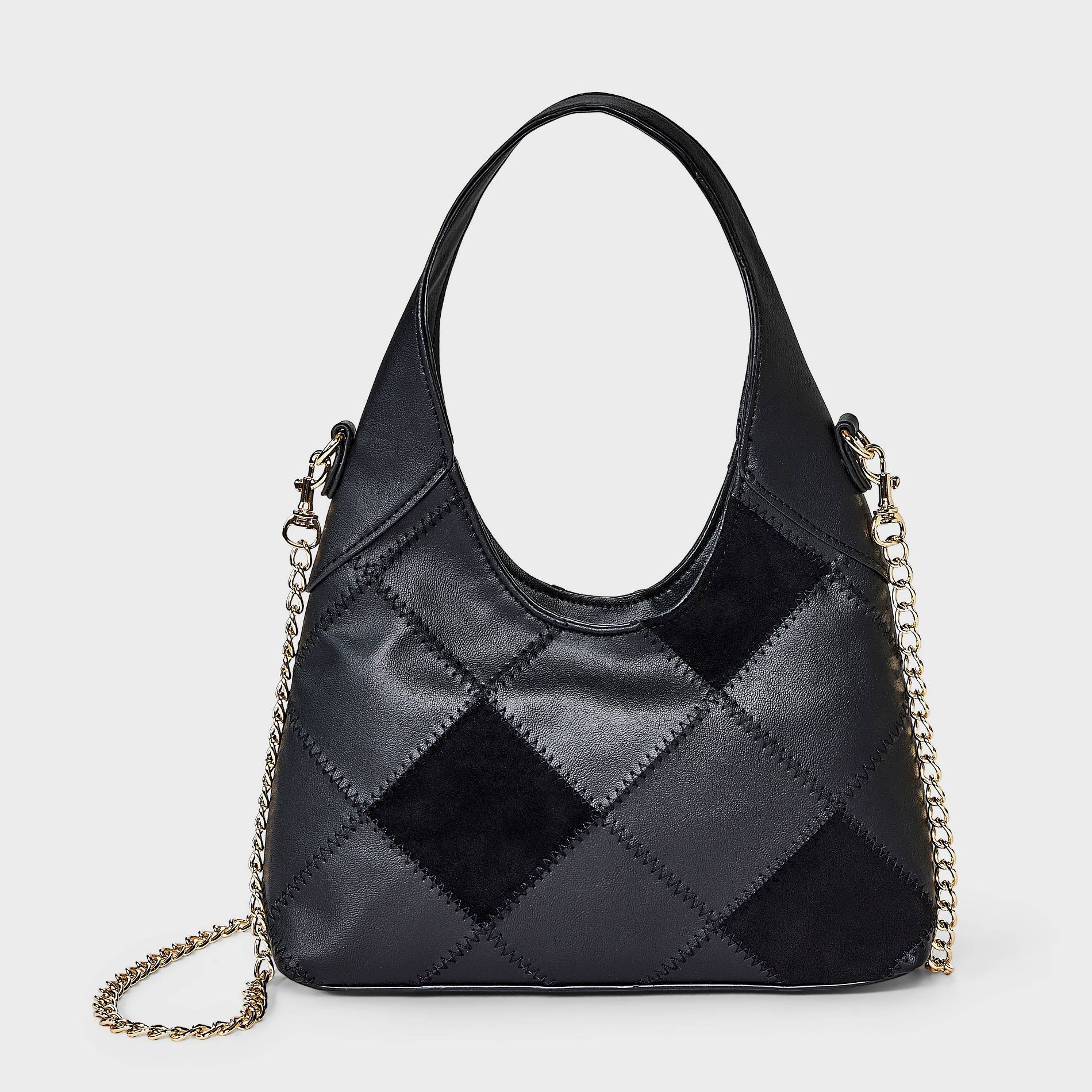 Square Patchwork Mini Slouchy Chain Handbag - Universal Thread™ Black