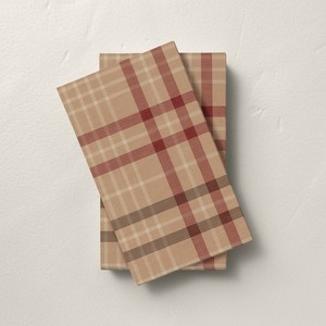 16ct Fall Plaid Paper Guest Towels Burgundy/Brown - Hearth & Hand™ with Magnolia - 1 of 3