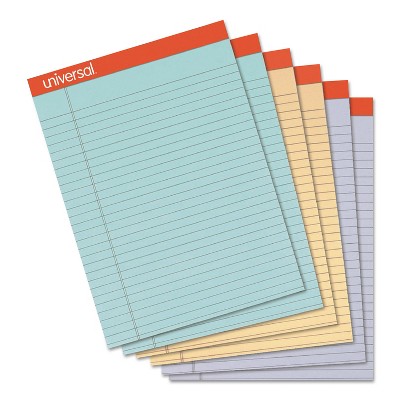 Universal Fashion Colored Perforated Ruled Writing Pads Wide 8 1/2x11 3/4 50 Sheets 6/PK 35878