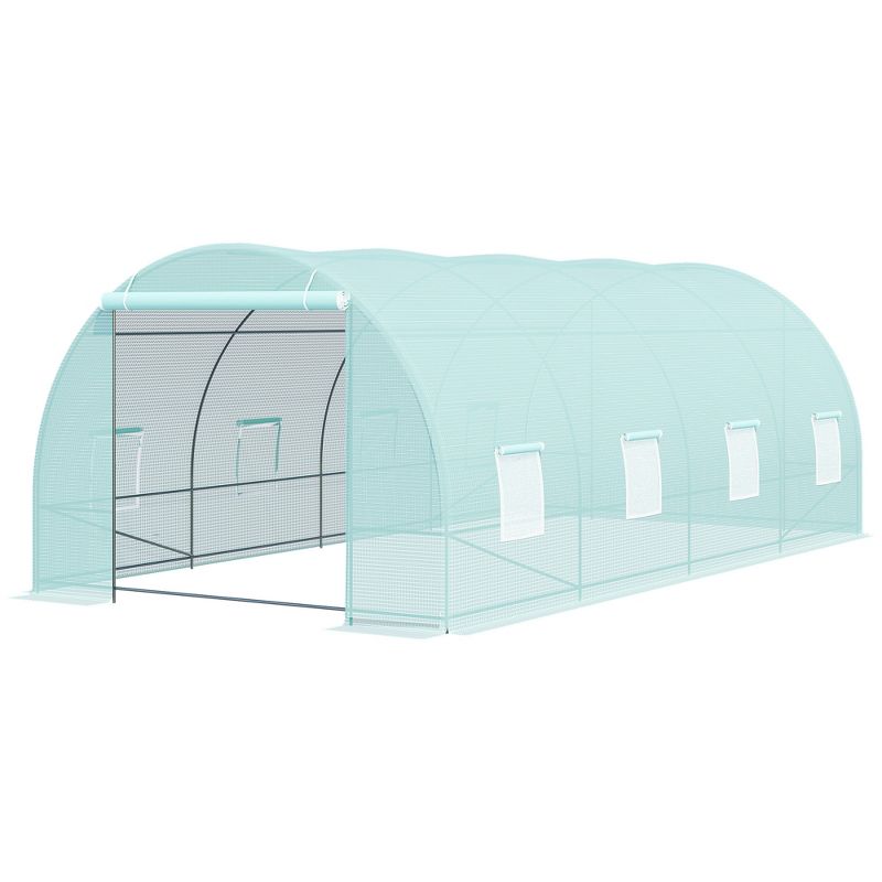 Outsunny 20' x 10' x 7' Walk-In Tunnel Greenhouse Garden Warm House Large Hot House Kit with 8 Roll-up Windows & Roll Up Door, Steel Frame, 5 of 11