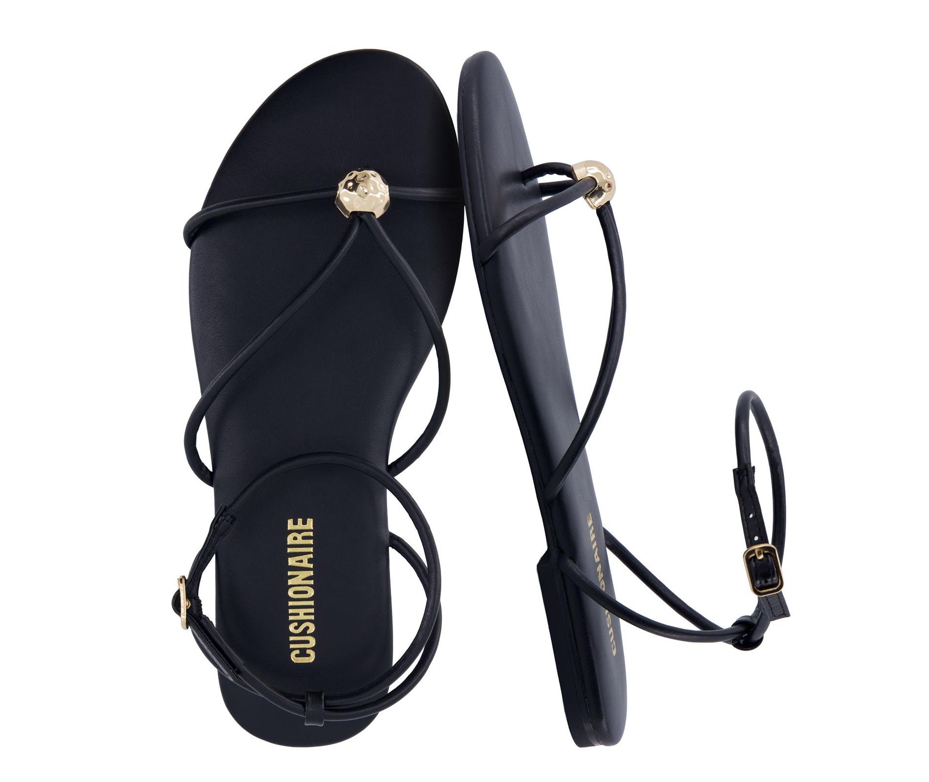 CUSHIONAIRE Tory Strappy Flat Sandals for Women, Toe Ring Sandals with Adjustable Buckle Ankle Strap, Wrap Style
