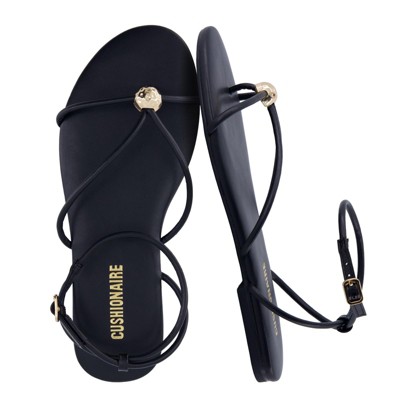 CUSHIONAIRE Tory Strappy Flat Sandals for Women, Toe Ring Sandals with Adjustable Buckle Ankle Strap, Wrap Style