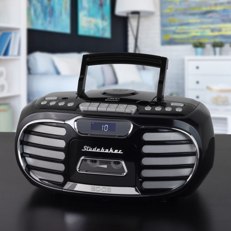 Studebaker SB2150 Retro Edge Big Sound Bluetooth Boombox with CD/Cassette Player-Recorder/AM-FM Stereo Radio with Metal Grill, 5 of 6