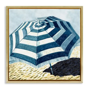 Stupell Industries Striped Beach Umbrella Floating Frame Canvas Art - 1 of 4