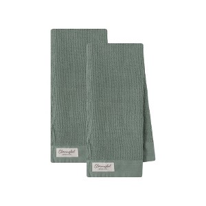 Design Imports Washed Waffle Dishtowel Set/2, Green - 1 of 3